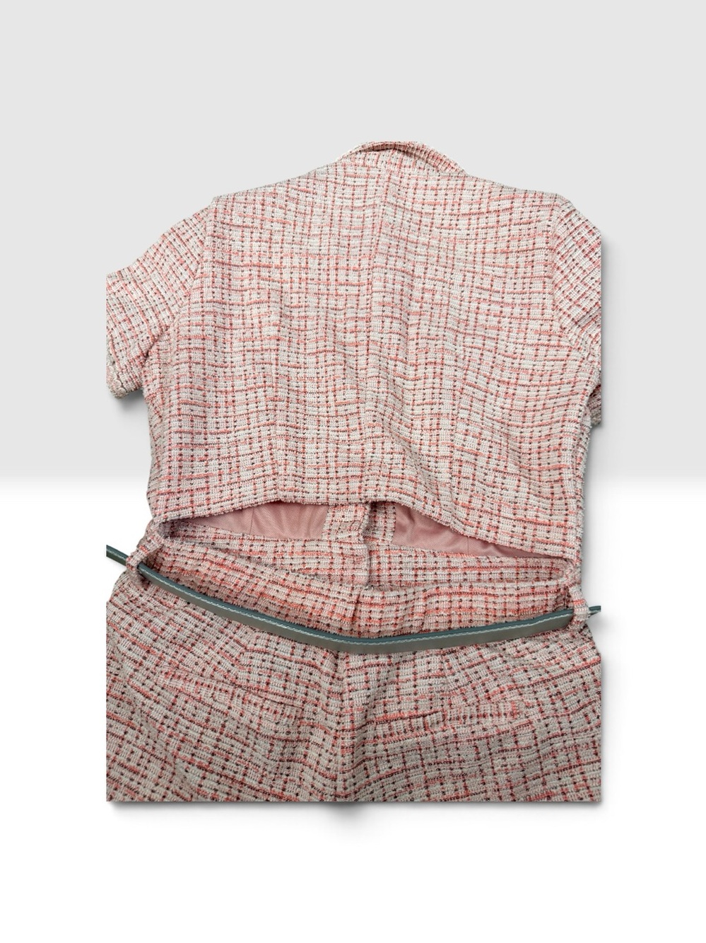 Vintage Fashion Nova Blush Pink Tweed Short Sleeve Romper with Belt - Picture 3 of 3